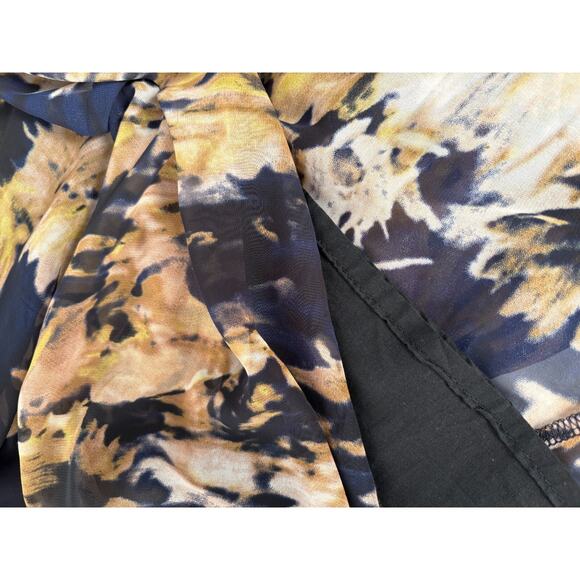 Black Gold Floral Dress Handkerchief Hem SMALL Boho Festival Whimsigoth Peasant - Picture 8 of 9